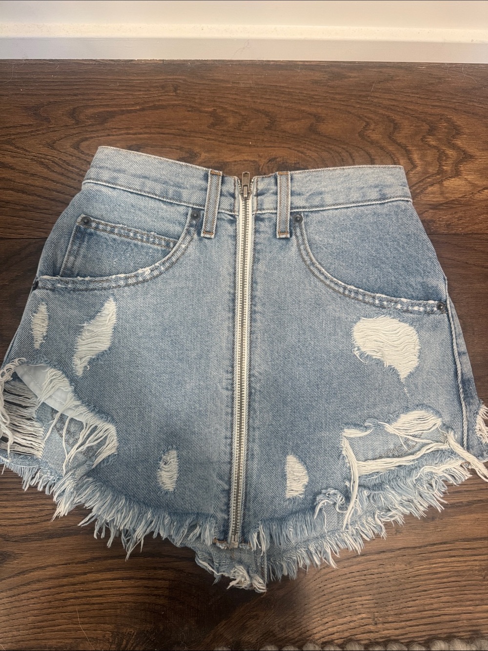 Carmar Light Blue Distressed High-Rise Denim Shorts
